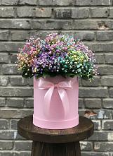 Цветочная композиция из Гипсофила и Розы в шляпной коробке в Почепе