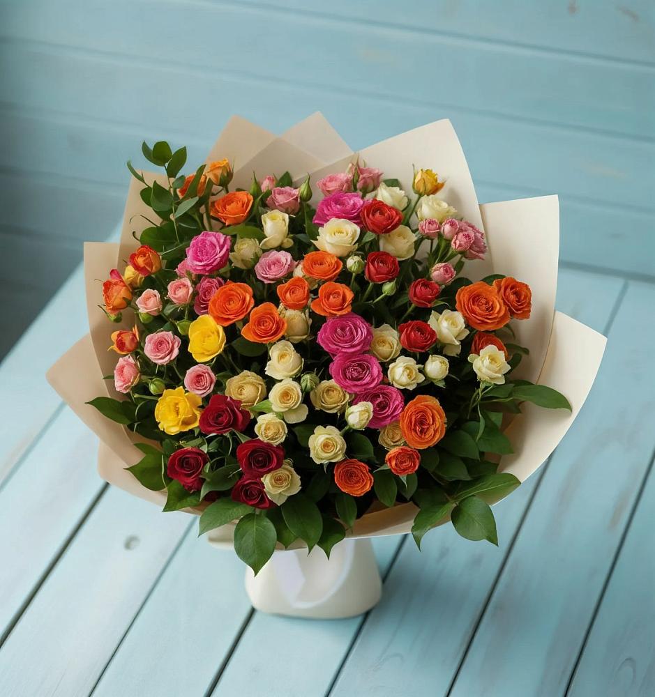 Букет Микс из разноцветных кустовых роз в Почепе