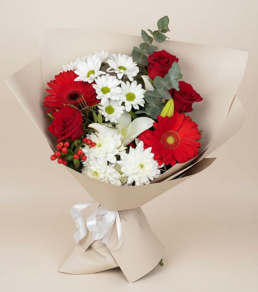 Букет цветов из: Розы, Хризантемы, Герберы и Лилии в Почепе