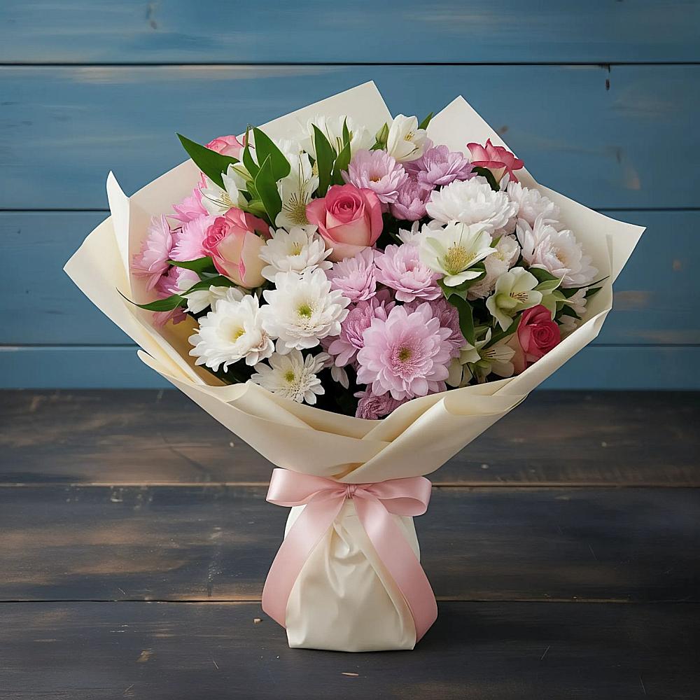 Букет цветов из: Хризантемы, Альстромерии и Розы в Почепе